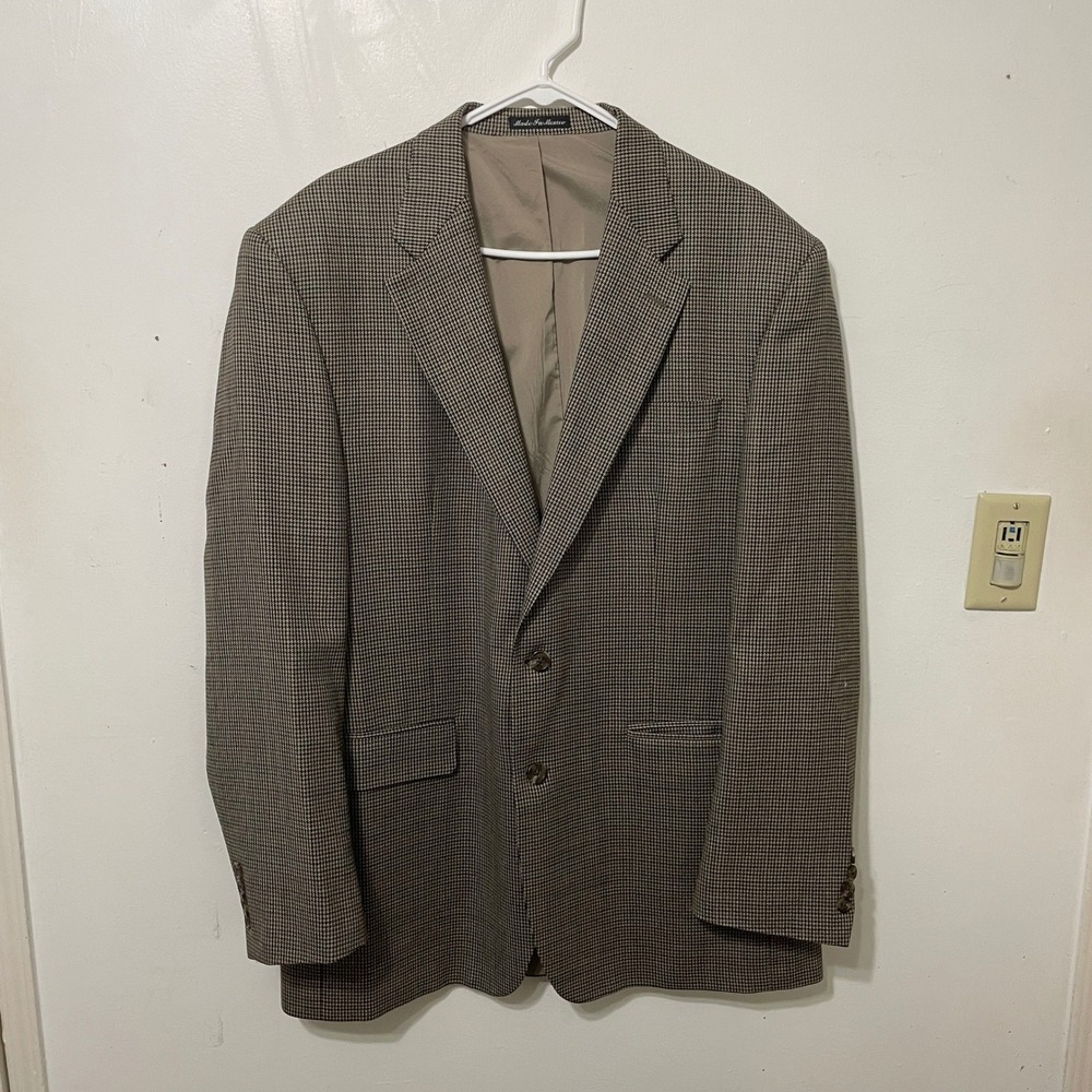 Lauren‎ Ralph Lauren Men's Houndstooth Wool Blend Blazer Jacket Brown Tan Pit 24